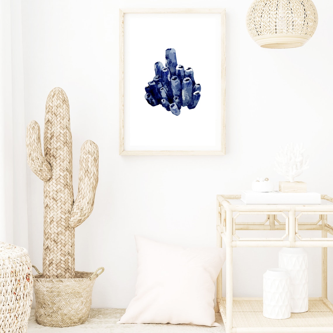 Navy Blue Coral Wall Art Print Hamptons Inspired Coastal Art Etsy