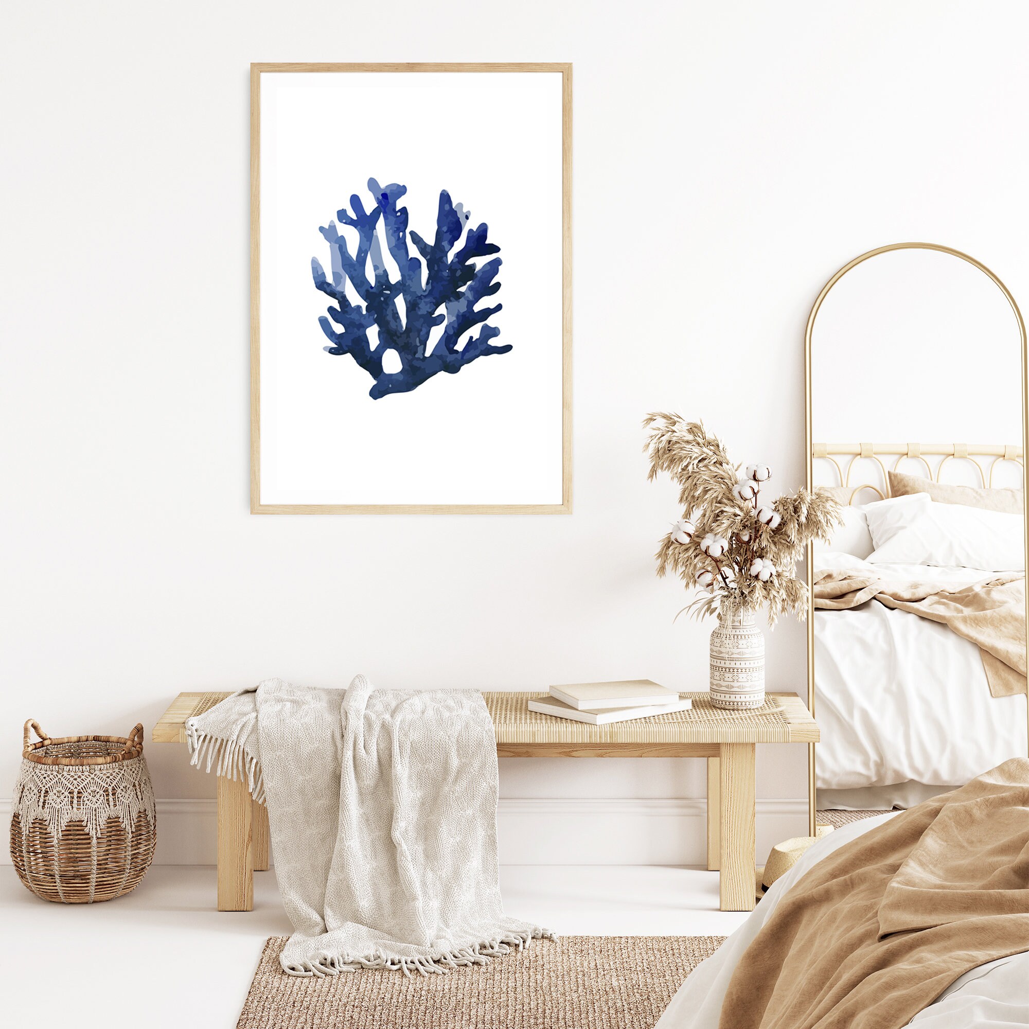Marine blau Koralle Wand Kunstdruck Hamptons inspiriert Küsten | Etsy