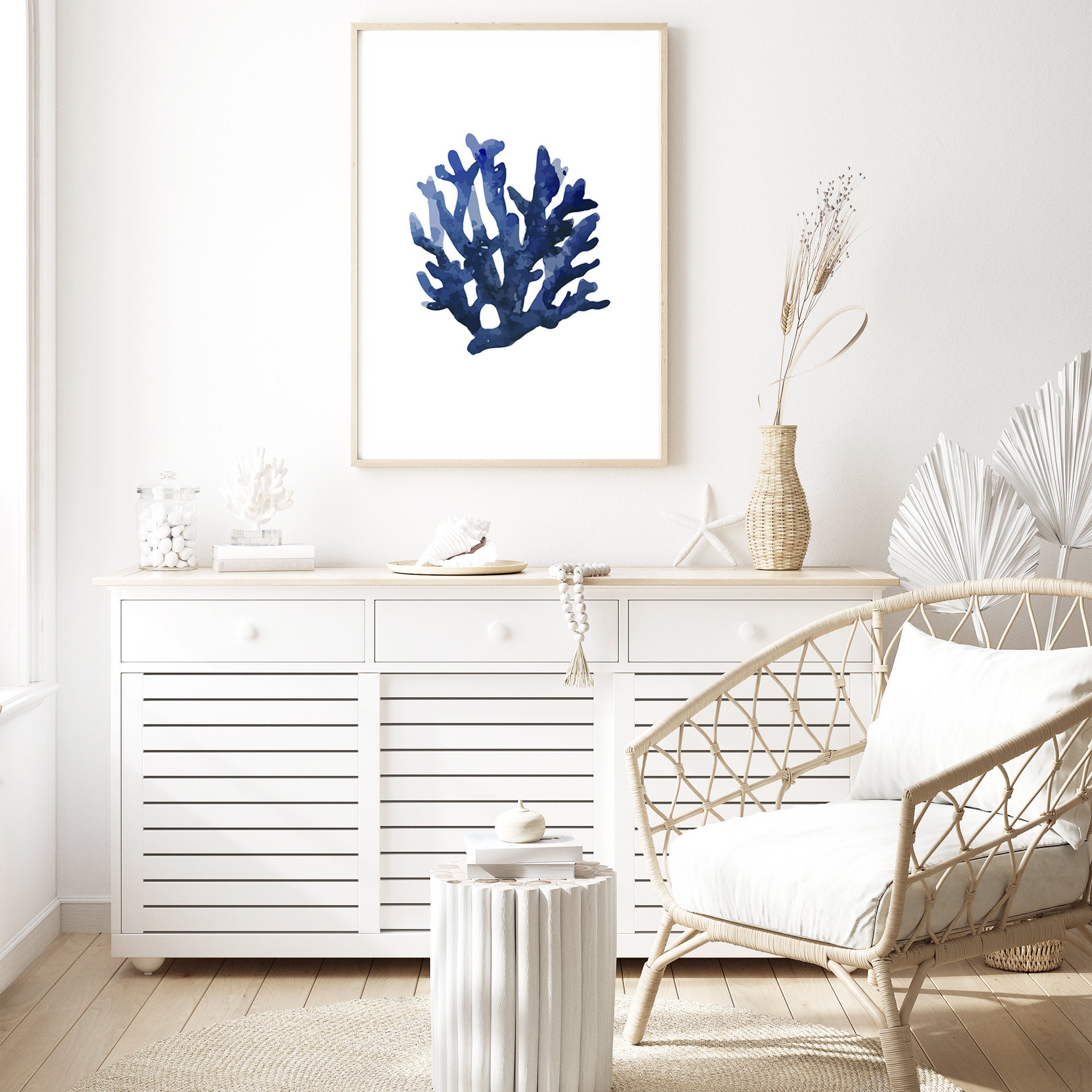 Marine blau Koralle Wand Kunstdruck Hamptons inspiriert Küsten | Etsy