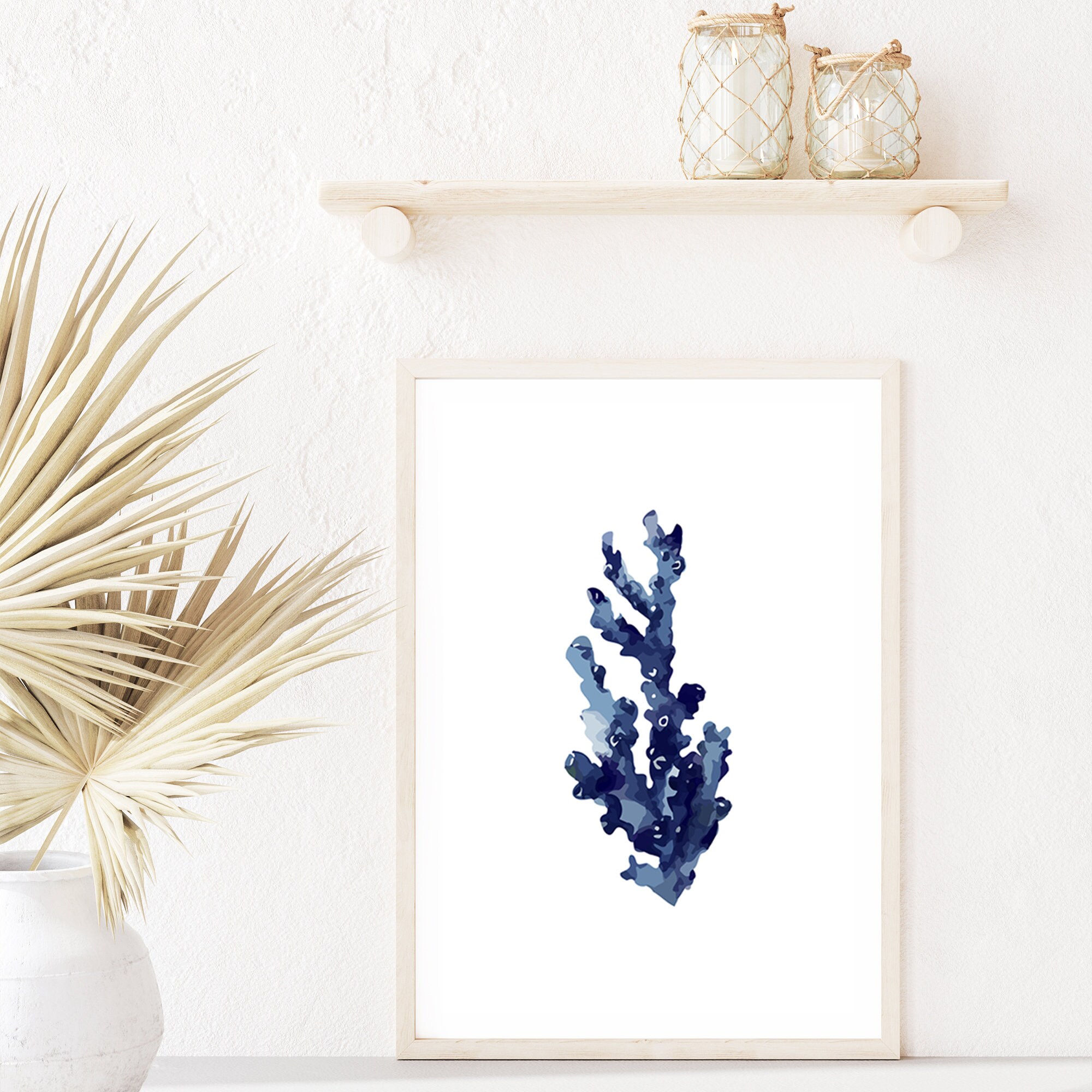 Marineblaue Koralle Wand kunstdruck Hamptons Inspirierte | Etsy