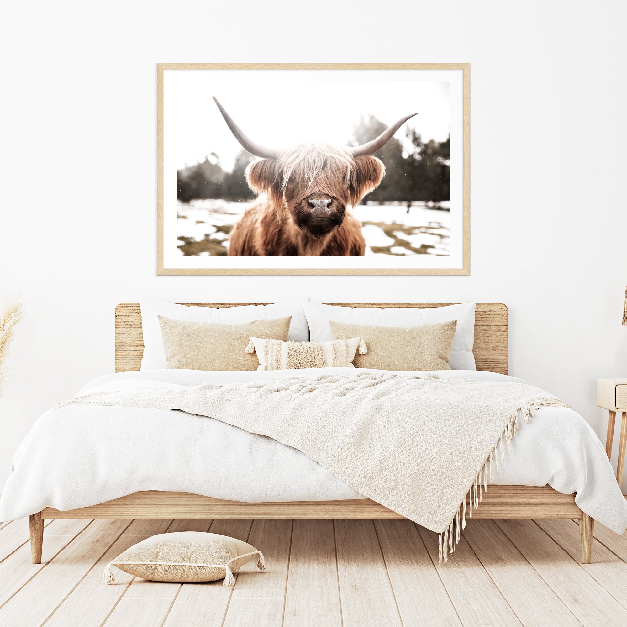 Highland Cow Wall Art Print Highland Cattle Art Print Neutral Etsy