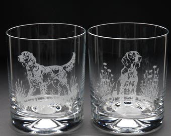 Vaso de whisky con diseño de perro Setter Inglés / Cristalería grabada / Decoración para el hogar y bar con diseño de perro Setter Inglés
