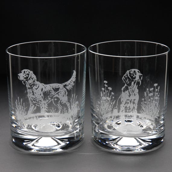 English Setter Dog Whiskey Tumbler Glass | Etched Engraved Glassware | English Setter Dog Home & Bar Decor