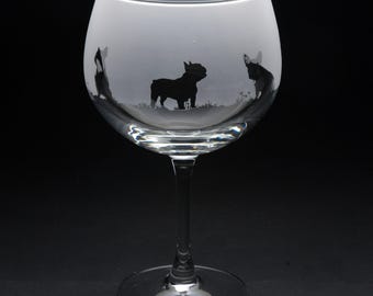 French Bulldog Dog Gin Cocktail Glass | Etched Engraved Glassware | French Bulldog Dog Home & Bar Decor
