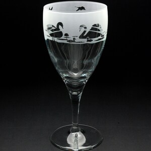 Swan Crystal Wine Glass 390 ml - Hand Etched/Engraved Swan Design by Glyptic Glass Art - Unique Gift
