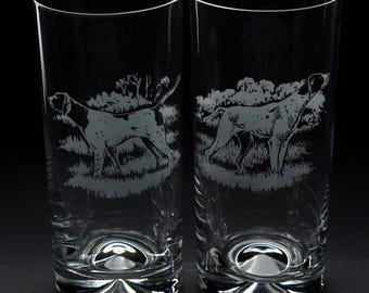 English Pointer Dog Highball Glass | Etched Engraved Glassware | English Pointer Dog Home & Bar Decor
