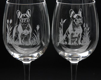 French Bulldog Dog Crystal Wine Glass | Etched Engraved Glassware | French Bulldog Dog Home & Bar Decor