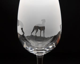 Whippet Dog Crystal Wine Glass | Etched Engraved Glassware | Whippet Dog Home & Bar Decor