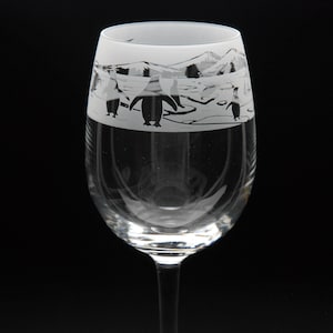 Penguin Crystal Wine Glass | Etched Engraved Glassware | Penguin Home & Bar Decor