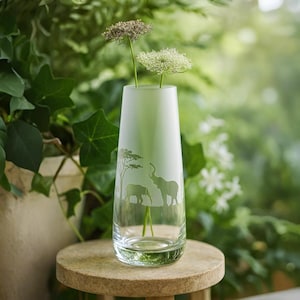 Elephant Glass Bud Vase | Etched Engraved Glassware | Elephant Home & Bar Decor