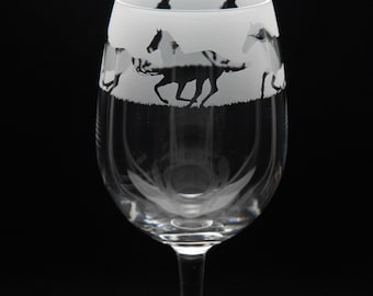 Galopperend paard kristal wijnglas | Geëtst gegraveerd glaswerk | Huis- en bardecoratie galopperend paard