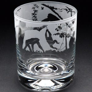 Monkey Whisky Tumbler Glass | Etched Engraved Glassware | Monkey Home & Bar Decor