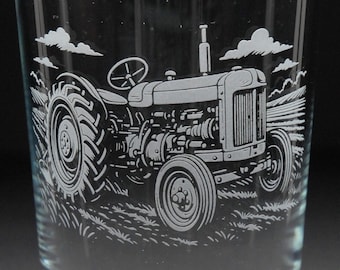 Vintage & Classic Farm Tractors Glassware | Etched Engraved Glass | Home and Bar Decor