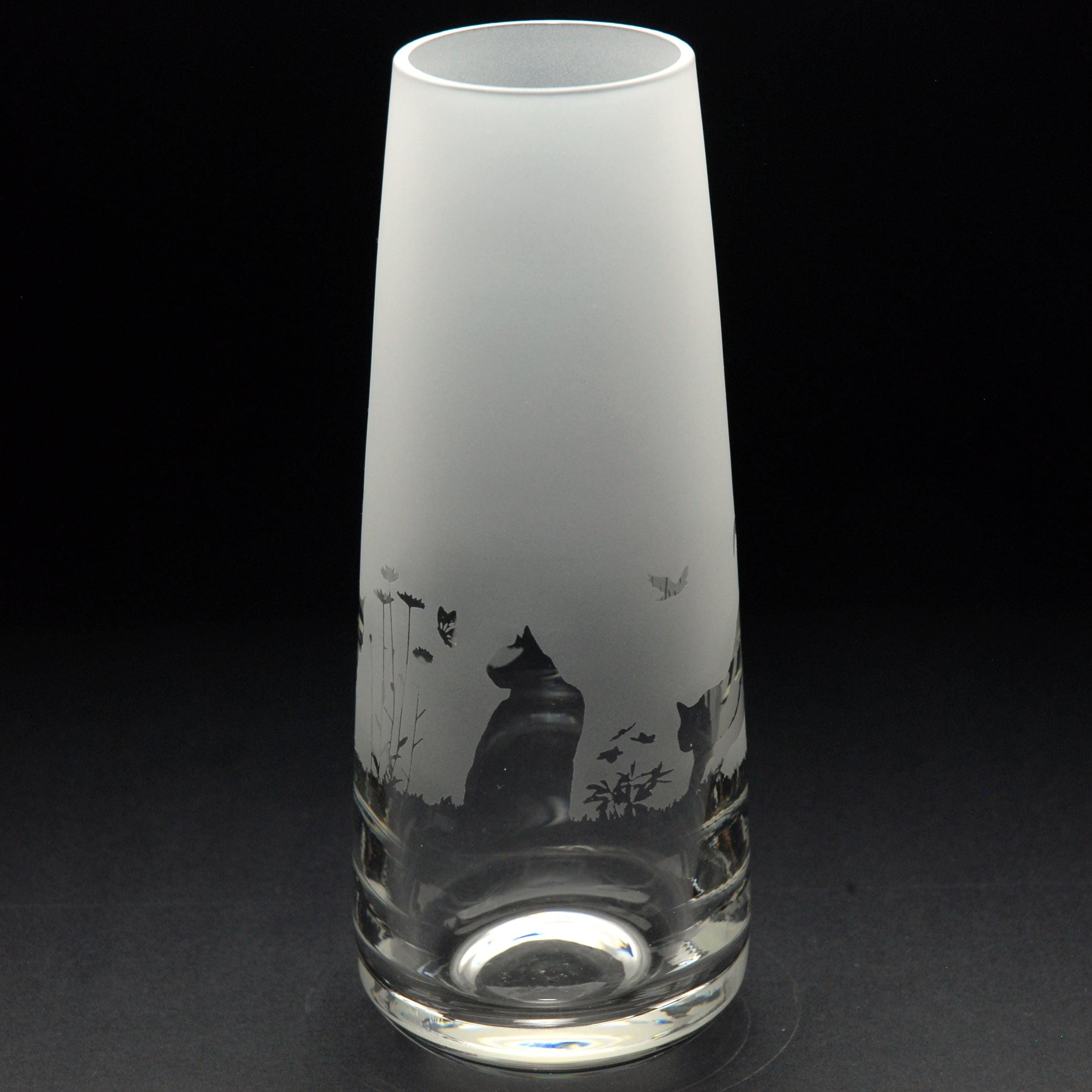 Cats Glass Bud Vase 150 mm - Hand Etched/Engraved Cats Design by Glyptic Glass Art - Unique Gift