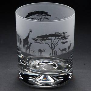 Safari Whiskey Tumbler Glass 260 ml - Hand Etched/Engraved Safari Design by Glyptic Glass Art - Unique Gift