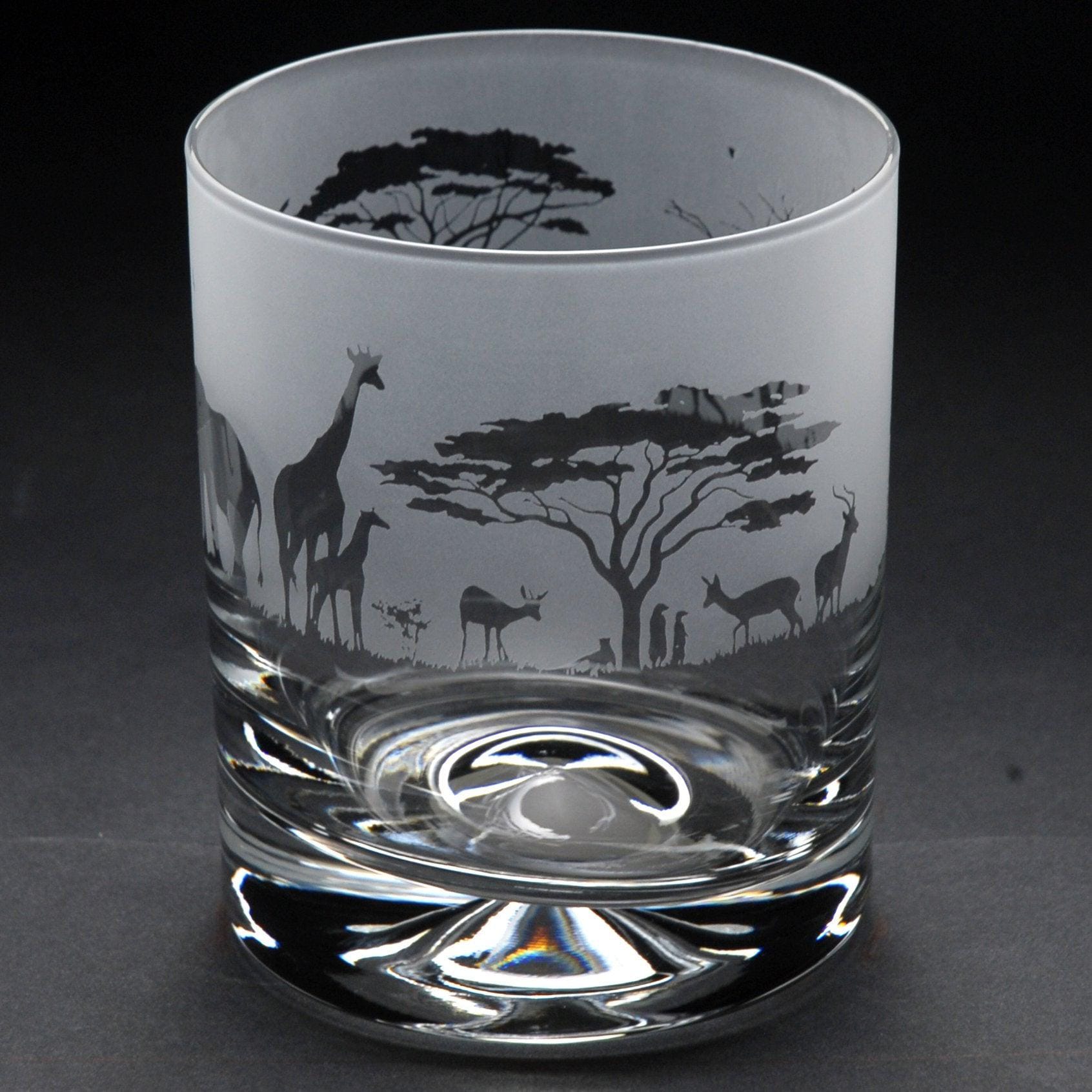 Safari Whiskey Tumbler Glass 260 ml - Hand Etched/Engraved Safari Design by Glyptic Glass Art - Unique Gift