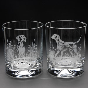 English Pointer Dog Whisky Tumbler Glass | Etched Engraved Glassware | English Pointer Dog Home & Bar Decor