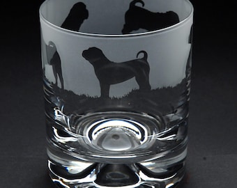 Shar Pei Dog Whiskey Tumbler Glass | Etched Engraved Glassware | Shar Pei Dog Home & Bar Decor