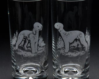 Bedlington Terrier Dog Highball Glass | Etched Engraved Glassware | Bedlington Terrier Dog Home & Bar Decor