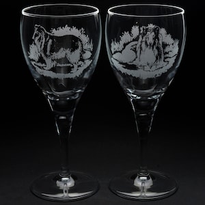 Rough Collie Dog wijnglas | Geëtst gegraveerd glaswerk | Rough Collie Dog Home & Bar Decor