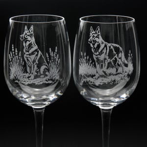 German Shepherd Dog Crystal Wine Glass | Etched Engraved Glassware | German Shepherd Dog Home & Bar Decor