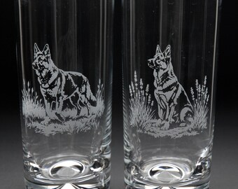 German Shepherd Dog Highball Glass | Etched Engraved Glassware | German Shepherd Dog Home & Bar Decor