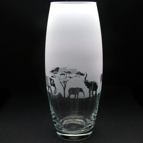 Elephant Glass Botanica Vase | Etched Engraved Glassware | Elephant Home & Bar Decor