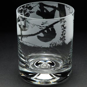 Sloth Whisky Tumbler Glass | Etched Engraved Glassware | Sloth Home & Bar Decor