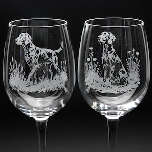 German Pointer Dog Crystal Wine Glass | Etched Engraved Glassware | German Pointer Dog Home & Bar Decor