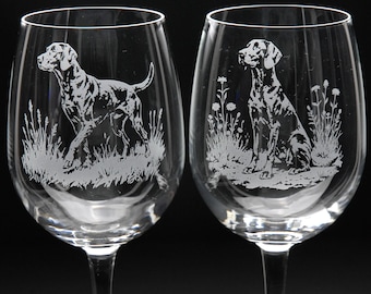 German Pointer Dog Crystal Wine Glass | Etched Engraved Glassware | German Pointer Dog Home & Bar Decor