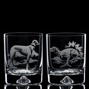 Greyhound Dog Whiskey Tumbler Glass 260 ml - Hand Etched/Engraved Greyhound Design by Glyptic Glass Art - Unique Gift