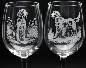 English Setter Dog Crystal Wine Glass | Etched Engraved Glassware | English Setter Dog Home & Bar Decor