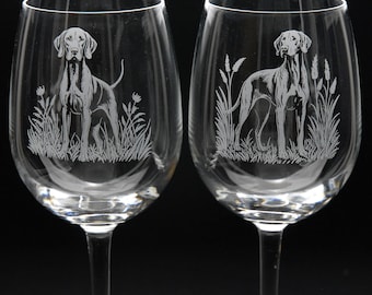 Hongaars Vizsla Hond Kristal Wijnglas | Geëtst gegraveerd glaswerk | Hongaarse Vizsla Dog Home & Bar Decor