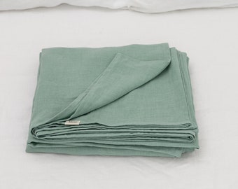 Ocean mint flat linen bed sheet in king, queen, single, twin and other custom sizes, stone washed soft aesthetic linen bedspread