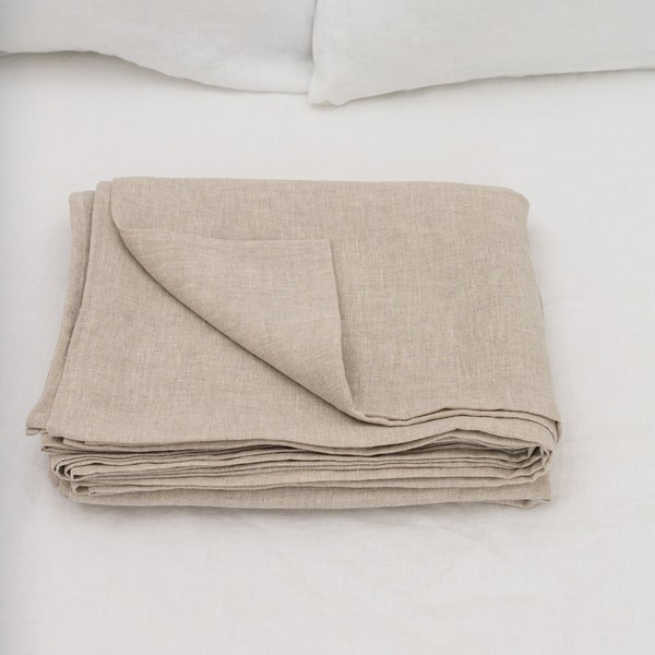 Natural melange linen flat sheet in king, queen & other custom sizes, stone washed soft natural linen bed cover, aesthetic organic bedspread