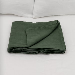 Forest green linen flat sheet in king, queen, single, twin and other custom sizes, flat linen bed cover, natural organic bedspread