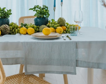 Corredor de mesa de lino de color azul cielo, mantel de lino, corredor de mesa ecológico natural largo, decoración rústica de la boda, ropa de mesa fina