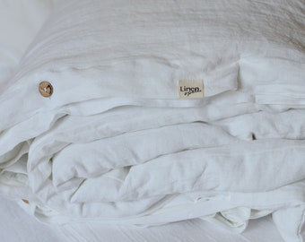 White linen duvet cover with buttons in double, single & custom sizes, pure organic flax linen bed quilt cover, natural comforter cover