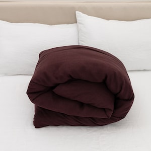 Deep purple linen doona cover with buttons in double, single and custom sizes, pure organic flax linen duvet cover, natural comforter cover