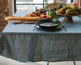 Dark grey linen tablecloth in round, rectangular or square shape, pure organic natural linen table cloth, custom size dining table linens