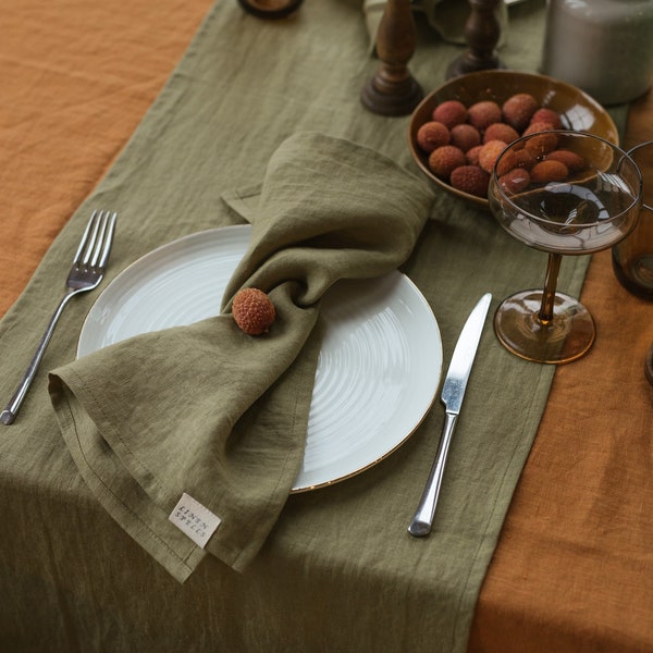 Olive green linen napkin set of 2, organic natural soft linen dinner napkins, table linens, eco friendly square napkins, custom napkins set