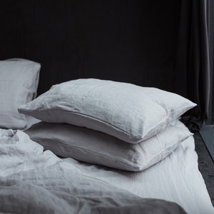 Light grey organic natural linen pillow case