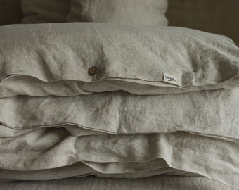 Organic natural 100% linen duvet comforter cover with buttons in various colors and custom sizes, handmade soft stone washed bed linens