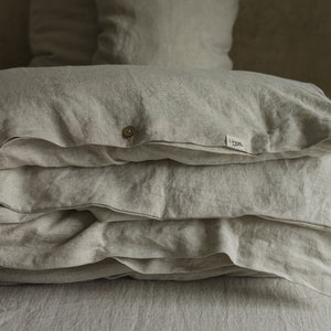 Organic natural 100% linen duvet comforter cover with buttons in various colors and custom sizes, handmade soft stone washed bed linens