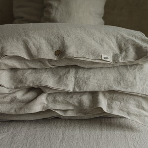 Natural melange European flax linen duvet comforter cover with buttons in custom sizes, handcrafted soft stone washed bed quilt cover