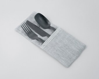 Cutlery Holder Travel Cutlery Silverware Holder Flatware Holder Cutlery Wrap Straw Pouch Linen Cutlery Roll Cutlery Pouch