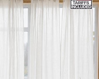 Juego de 2 cortinas de lino blanco: cortinas largas de lino hechas a medida, cortinas orgánicas lavadas para sala de estar, dormitorio y cocina.