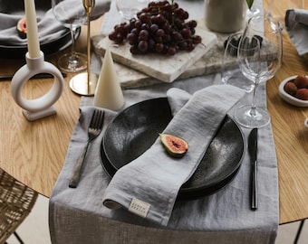 Light Grey Linen Napkin Set of 2: European Linen, Soft & Rustic