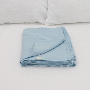 Sky Blue flat linen bed sheet in king, queen, single, twin and other custom sizes, aesthetic organic natural linen bedspread