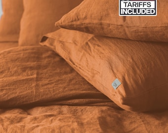 Burnt Orange Stonewashed Linen Pillowcase: Organic Linen Pillow Shams, Custom Body Pillow Cover, Luxury Linen Bedding, Valentine Day Gift